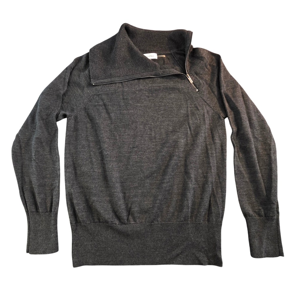 Calvin Klein Men Charcoal Gray Wool Blend Zipper Collar Sweater Size L